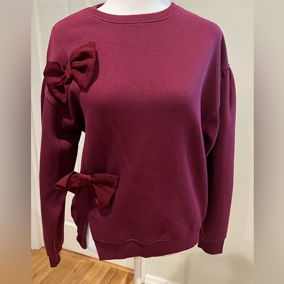 Zara Kids Maroon Bow Detail & Puff Arm Sleeve Sweater Size 13-14 NWT - Picture 1 of 9